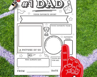 Father’s Day Coloring Sheet | #1 Dad Printable | All About My Dad Sports Theme Page | Fill In for Kids | DIY Father’s Day Gift