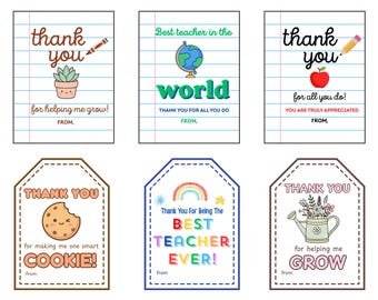 Afdrukbare cadeaukaartjes leraar - bedankkaartjes leraar - waardering cadeaukaartjes - eindejaarscadeau leraar - direct downloaden