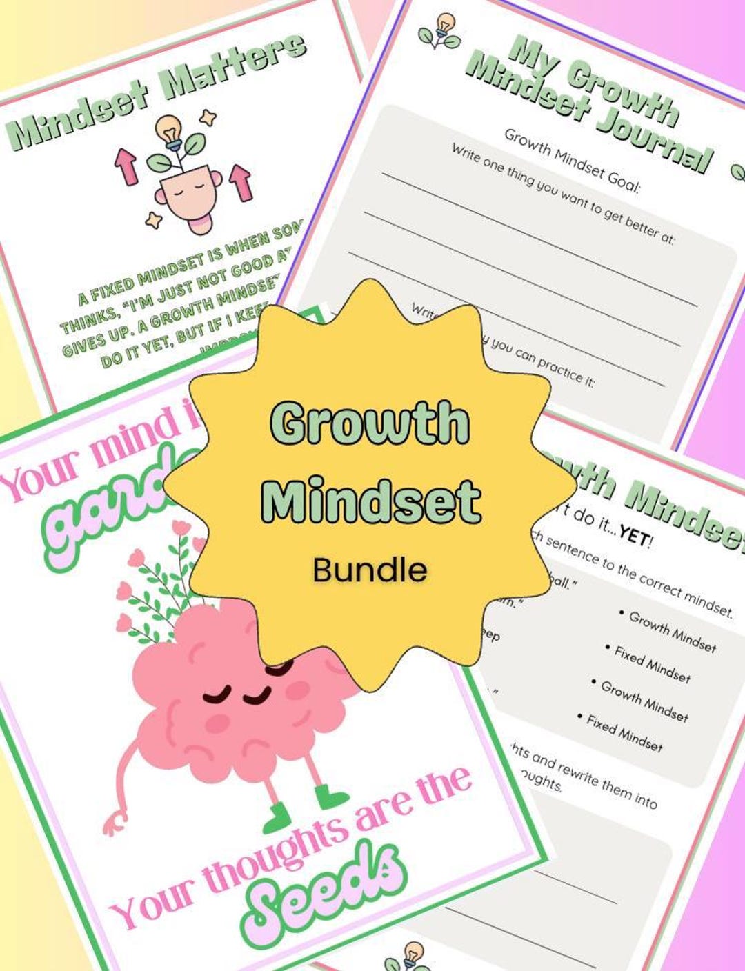Growth Mindset Bundle - Printable Worksheets and Poster - Etsy Canada