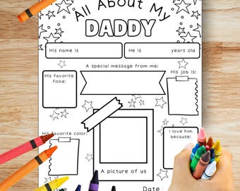 Father's Day Printable Page - Daddy Coloring Sheet - Gift for Dad - Instant Download - Kids Fill In Keepsake
