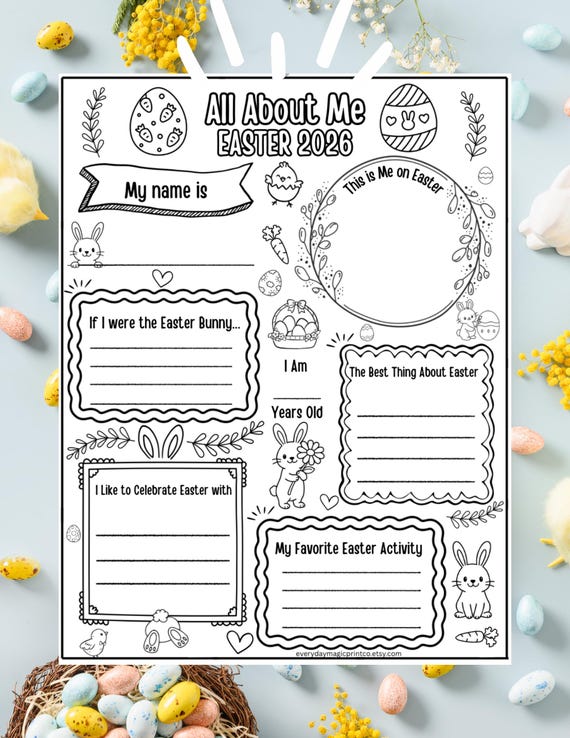 Printable Easter Activity Page | Fill In & Color Easter Bunny Writing Prompt | Spring Coloring