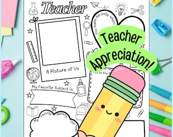 All About My Teacher Coloring Page | Teacher Gift and Keepsake (Digital Download)