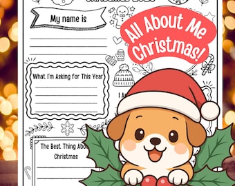 Kerst Alles over mij Afdrukbaar voor kinderen I Vakantiewerkblad en kleurplaatactiviteit