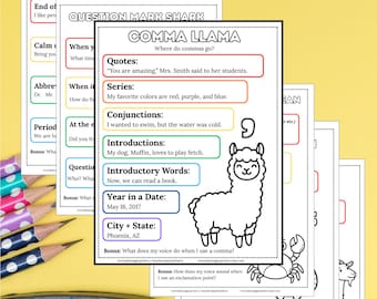 Punctuation Worksheets & Grammar Centers | Commas, Apostrophes, Quotation Marks | 1st 2nd 3rd Grade | Animal Theme