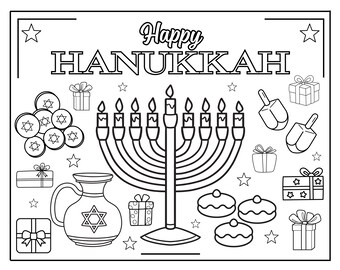 Hanukkah Coloring Page Printable Activity Sheet for Kids I Hidden Gifts