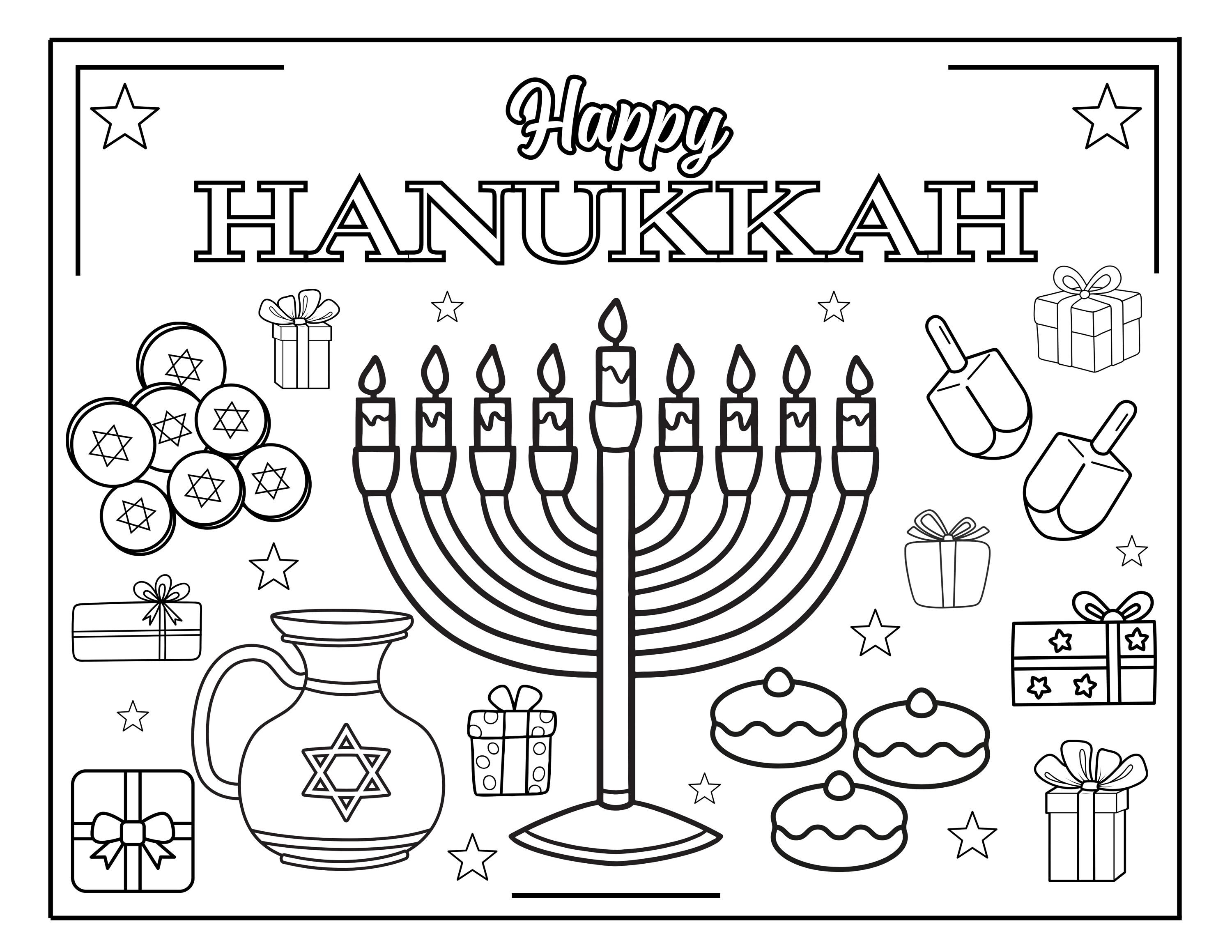 Hanukkah Coloring Page Printable Activity Sheet for Kids I Hidden Gifts