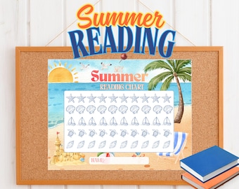 Summer Reading Chart Printable | Beach Nautical Kids Teens and Adult Reward Tracker (Digital Download)