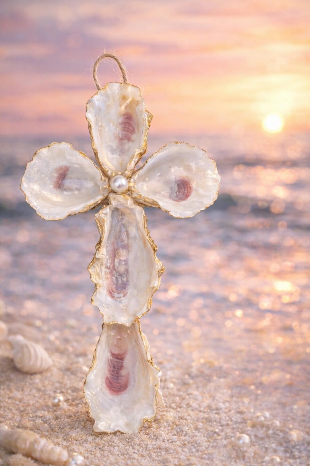 Shell Cross Decor Coastal Oyster Shell Cross Wall Decor | Handmade Christian Shell Cross ...