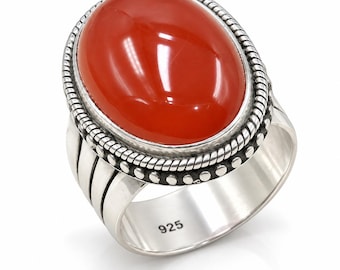 Pure 925 Sterling Silver Handmade Oval Orange Carnelian Gemstone ring Rose & Yellow Gold Plated Unisex Jewelry