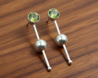 Green Peridot Stud Earrings, Natural Gemstone Earrings, Handmade Pushback Earrings, 925 Sterling Silver, 18k Gold Plated, Valentine's Gift