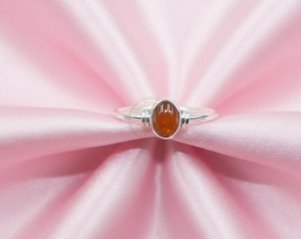 Anello in corniola naturale, argento sterling 925 placcato oro, solitario minimalista