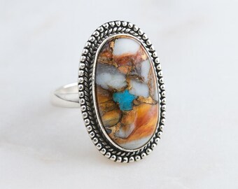 Natural Oyster Copper Turquoise 925 Sterling Silver Handmade Statement Ring Gift Jewelry For Men And Women