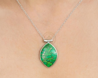 Ciondolo turchese in rame verde, ciondolo con pietra verde, ciondolo in argento sterling 925, ciondolo vistoso fatto a mano, regalo di Natale o compleanno, gioiello
