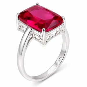 Octagon cut Synthetic Ruby Ring, Pure 925 Sterling Silver Ring, Rose & Yellow Gold Plated Jewelry, Boho Ring, Statement Ring, Gift for Her