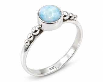 Anillo redondo de larimar azul hecho a mano, plata de ley 925, chapado en oro de 18k, joyería de diseño sencillo, regalo para novia.