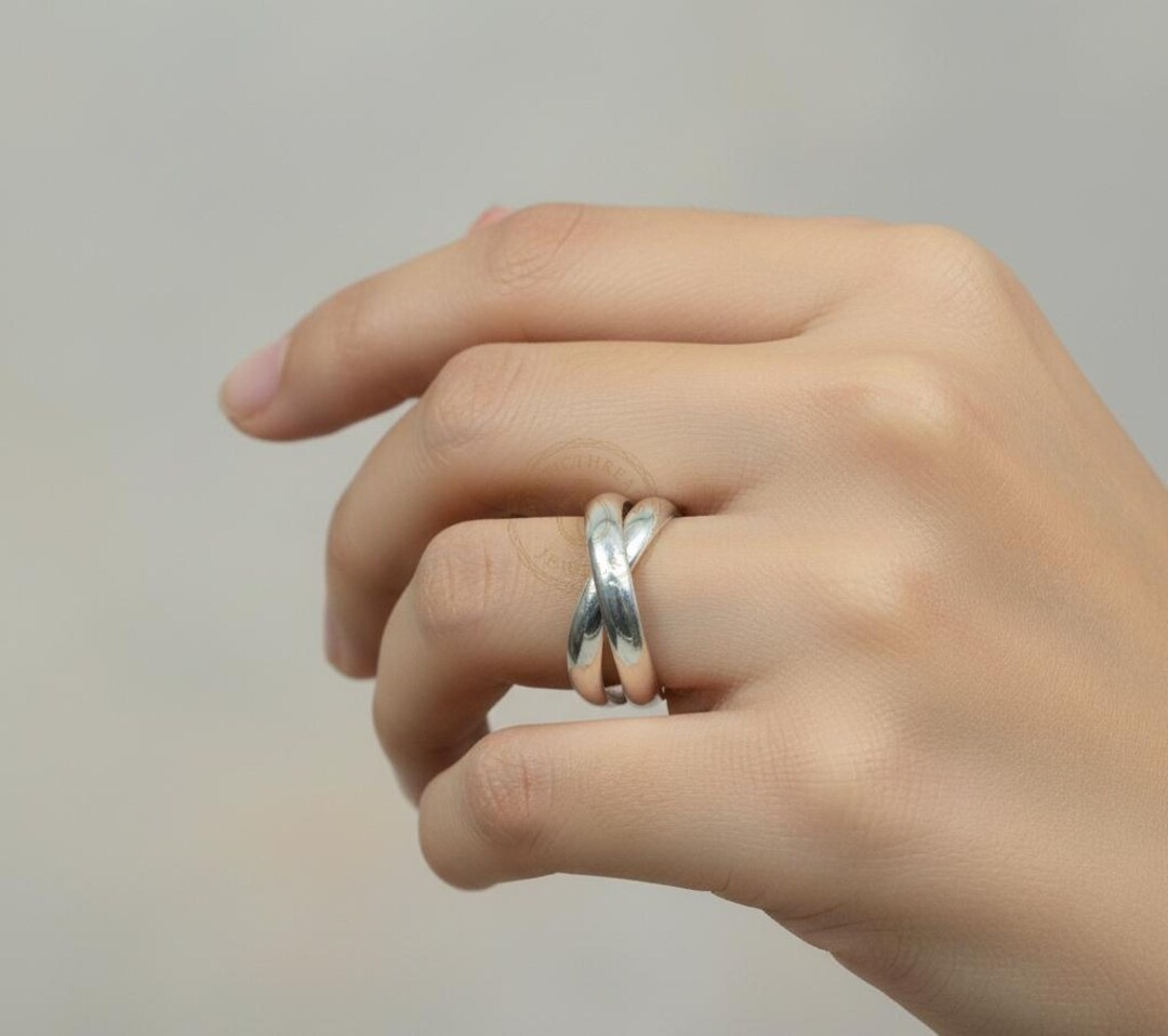 Sterling Silver Crossover Ring • Handmade Modern Band - Etsy