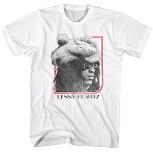 Lenny Kravitz - Gerahmter Kopf - Weiß Front Print Kurzarm Solid Erwachsenen T-Shirt
