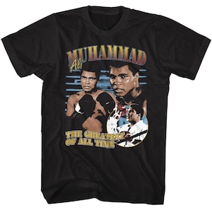 Muhammad Ali - Collage - American Classics - Solid Black Adult Short Sleeve T-Shirt