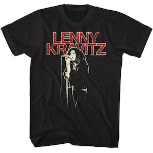 Lenny Kravitz - Distress Text - Schwarzes Front Print Kurzarm T-Shirt für Erwachsene