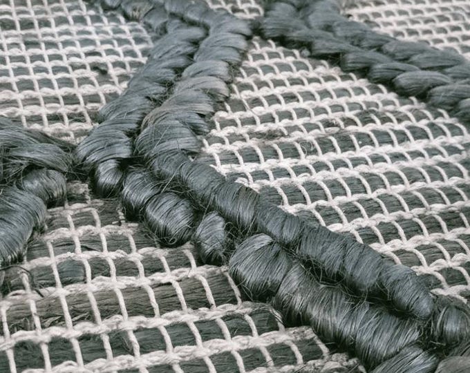 Featured listing image: Handwoven Jute & Cotton Diamond Rug: Boho Accent Mat, 5x8 ft