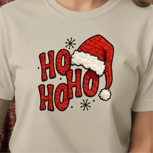 HoHoHo Crochet PNG, Latch Hook Yarn Santa Hat, Christmas Sublimation, Digital Download