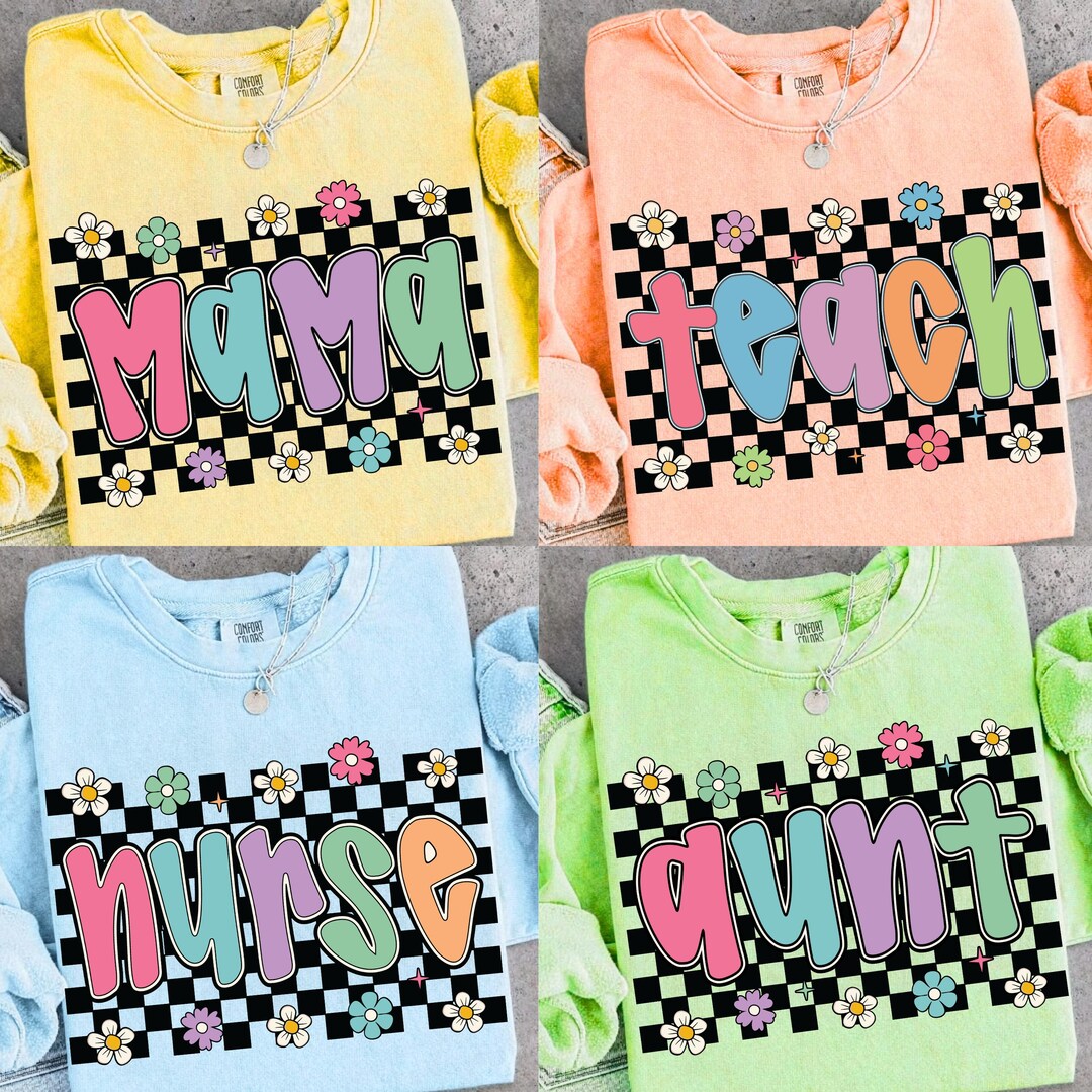 Retro Checkered Daisy Mama PNG Bundle: Neon Distressed Design Files ...