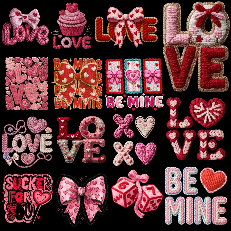 Crochet Heart PNG Bundle | Faux Yarn Valentine Designs | Latch Hook ...