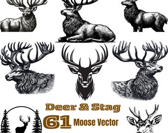 Deer Designs Bundle, Laser Engraving PNG SVG Files, Dark Background Wildlife Buck Scene Cut Files, Rustic Cabin Decor Instant Download