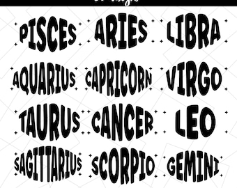 Zodiac Sign SVG Bundle, Celestial Astrology PNG Pack, Moon Stars Horoscope Clipart, Cricut Zodiac Designs Digital Download