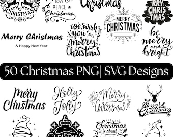 Merry Christmas SVG Bundle, Christmas SVG PNG Pack, Holiday Cricut Designs, Festive Sublimation Files, Digital Download Bundle