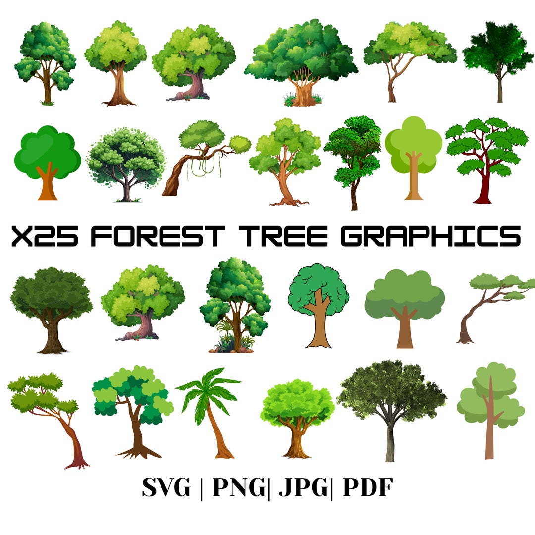 25 Forest Tree SVG Bundle Landscape SVG Nature Tree Silhouette PNG ...