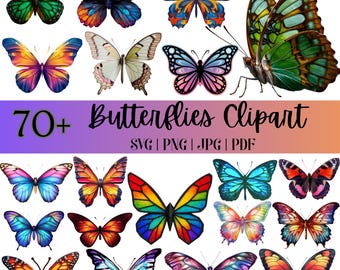 Butterfly SVG Bundle Watercolor PNG Pack, Floral Butterfly Clipart, Cricut Butterfly Designs, Sublimation Files Digital Download