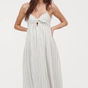H&m White Striped Viscose Long Sun Dress Size 36