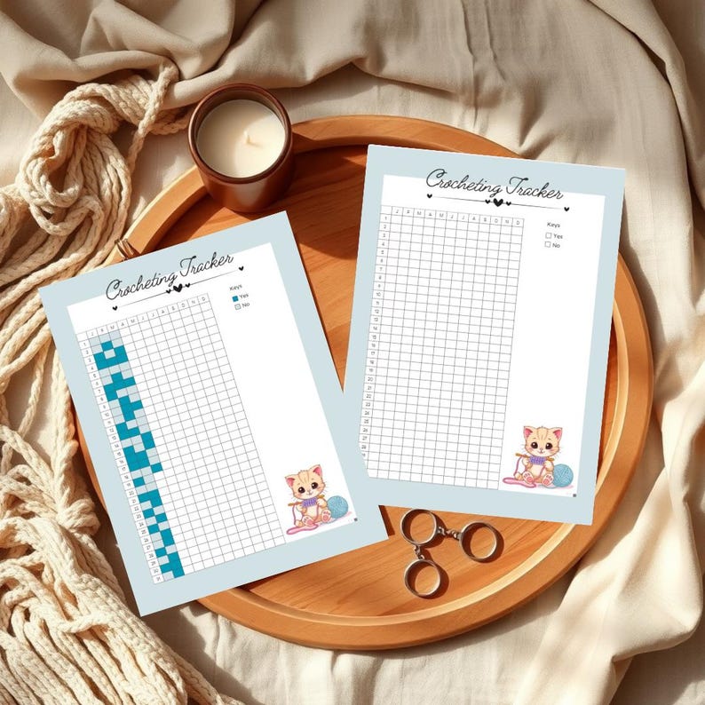 Crochet Tracker Printable – Kawaii Kitty Knitting Planner | Project Log ...