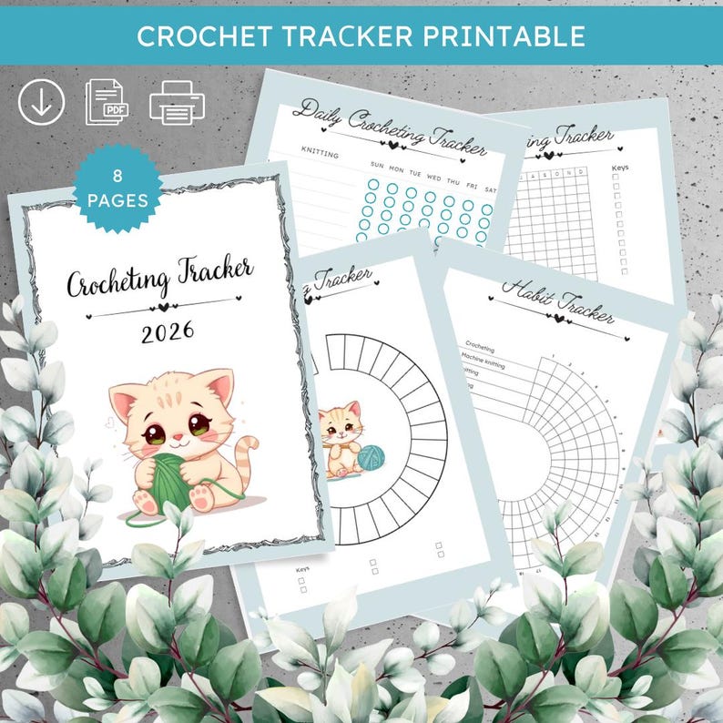 Crochet Tracker Printable – Kawaii Kitty Knitting Planner | Project Log | Yarn Tracker | Craft ...