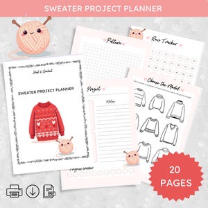 Sweater Project Planner Printable | Cozy Yarn Journal | Digital Planner PDF | Knitting Pattern Organize