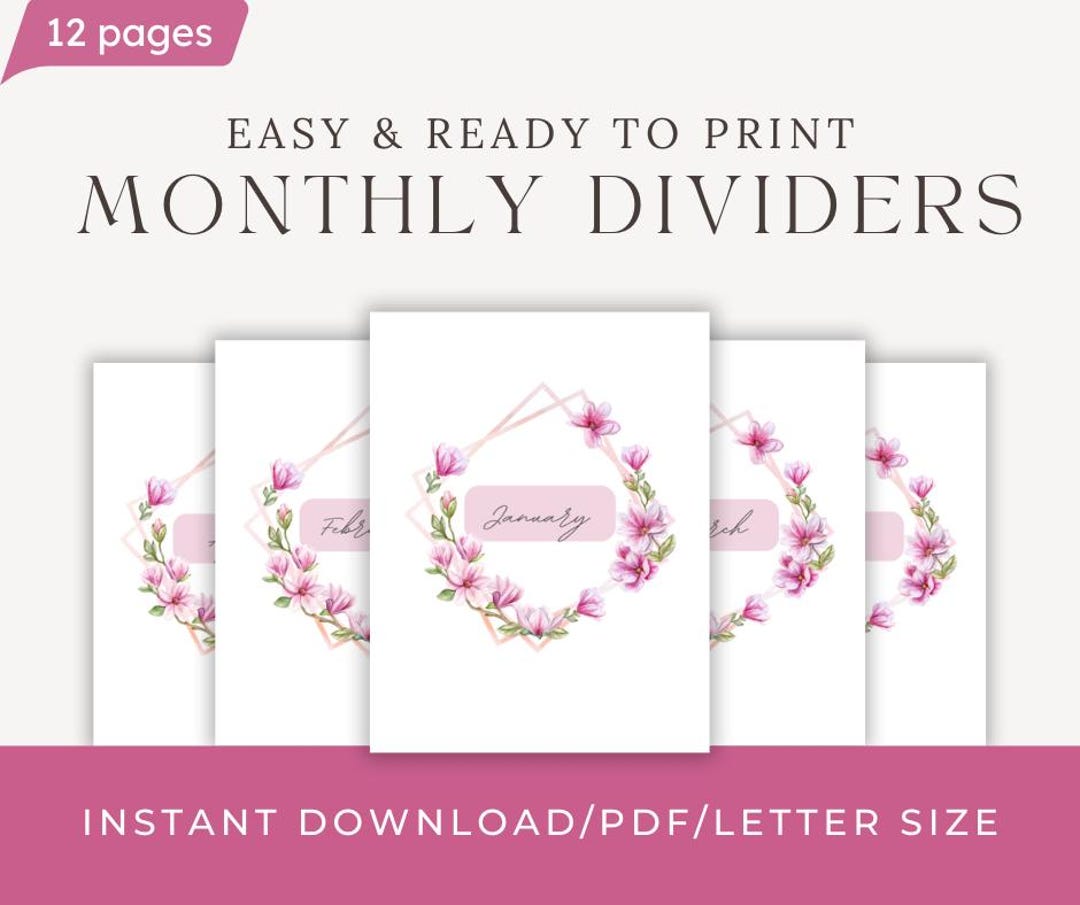 Magnolia Monthly Planner Dividers | Digital Planner Inserts | Elegant ...
