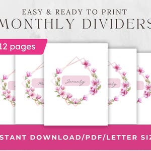 Magnolia maandplanner scheidingsvellen | Insteekkaarten digitale planner | Elegante bloemen sectiehoezen | Pdf-download