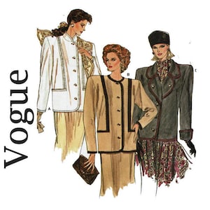 Vogue Pattern Jacket Sizes 6 8 10 Sewing Pattern Misses Jacket hip length Vogue 7023 1980s
