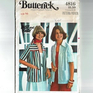 Butterick 4816 jacket Sewing Pattern Fast & Easy Size 16 Bust 38