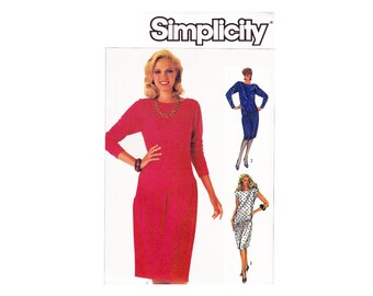 Easy to Sew Dress with bateau neckline pegged skirt asymmetric 1980s UNCUT Sewing Pattern Sizes 6 8 10 Simplicity 7220 Bust 30 1/2-32 1/2