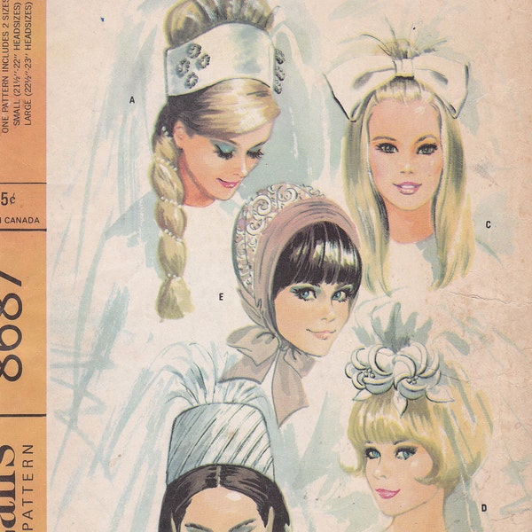 Bridal Veils and Caps 1967 Sewing Pattern McCalls 8687 sizes small and Large