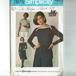 Jiffy Knit Skirt and Pullover Top Bust 36 Vintage Sewing Pattern 1970s Size 14 Simplicity 7875