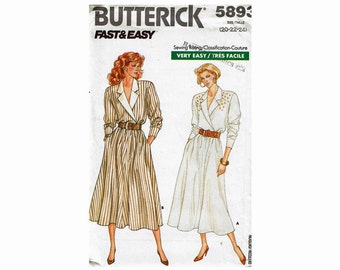 Fast & Easy Dress with Full Skirt Uncut Sewing Pattern Sizes 8 10 12 or 20 22 24 1980s  Butterick 5893 Mock Wrap Bodice dress