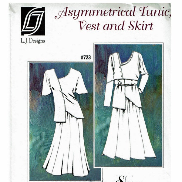 Asymmetrical Tunic Vest & Skirt UNCUT Sewing Pattern Sizes XXS-S, M-XL, 2XL-4XL L.J. Designs #723