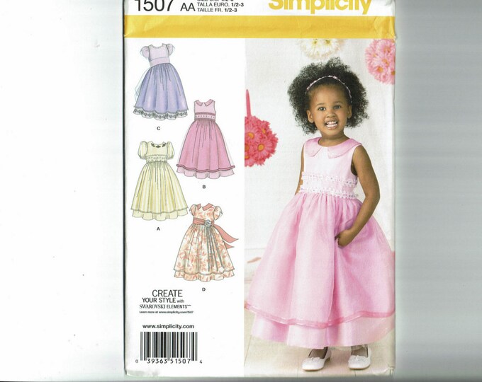 Simplicity 1507 Uncut Sewing Pattern Special Occasion Dress Child and Toddler Sizes 1/23 & 48