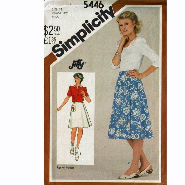 Jiffy Wrap Skirt sewing pattern Size 12 Waist 26 1/2 or Size 18 Waist 32 1980s 80s reversible wrap around Simplicity 5446