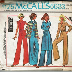 Size 8 1970s jumpsuit, coat and jacket sewing pattern for knits McCalls 5623