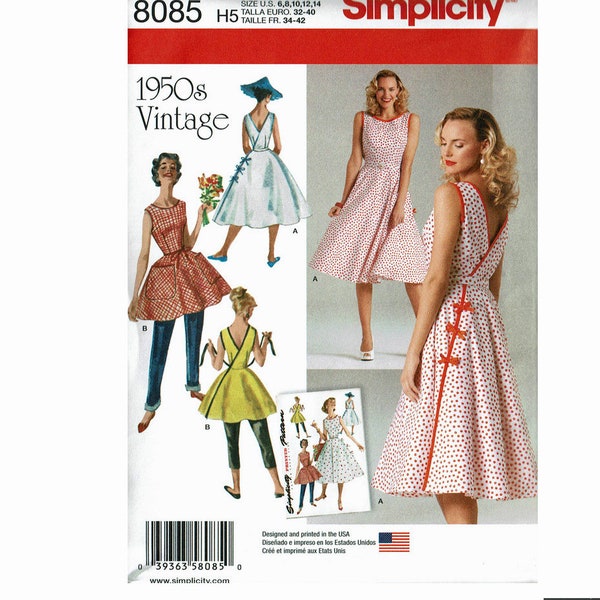 UNCUT Sewing Pattern Simplicity 8085 Sizes 6 -14 or 14-22 Misses' Wrap Dress in 2 Lengths 1950s vintage reissue