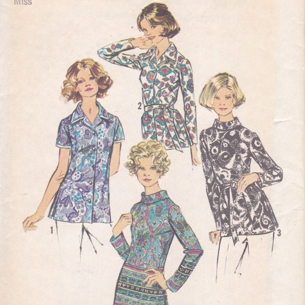 1970s Set of Blouse Tunic Tops Simplicity 5359 Size 14 Bust 36 or 16 Bust 38 & Size 18 Bust 40 70's Vintage Sewing Pattern